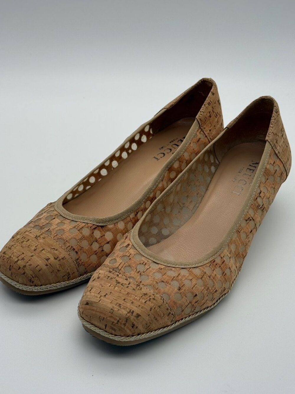 Meucci Made in Italy Cork Mesh Wedge Ballet Flats Size 9